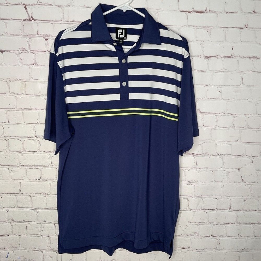 FootJoy FJ Men's Navy/White Engineer Chest Stripe Polo‎ Shirt Size M